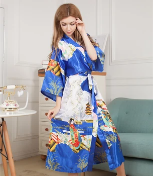 Noutatea Tipărite Stil Lung Femei, Kimono-Halat Vintage Imprimate Camasa De Noapte, Halat De Baie Pijamale Satin Halat De O Mărime M05