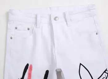 Nouă bărbați de sex masculin de imprimare Originale vopsite în alb, blugi stretch moda la modă pantalonii slim 3D trendy pantaloni denim pantaloni