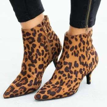 NOUĂ Femei Glezna Cizme Leopard Femei Subliniat Toe Doamnelor Indesata Toc Femeie Pantofi pentru Femeie Încălțăminte Plus Dimensiune 35-43 Șarpe