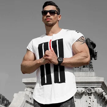 Oamenii Săli de sport de Fitness maneca Scurta din Bumbac tricou Muscle Man Casual de Vara de Personalitate de Moda de imprimare Tee Topuri High Street Îmbrăcăminte