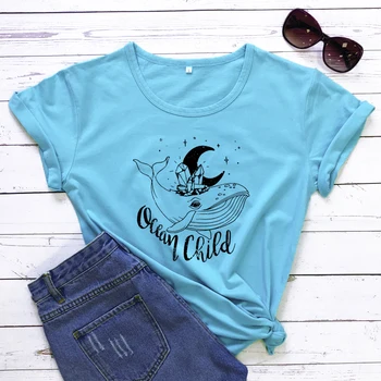 Ocean Copil Balena Cristal Luna T-shirt Estetice Vara Graphic Tee Camasa Top Moda Femei Hipster Witchy Tricou Dropshipping