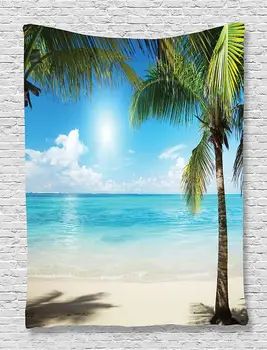 Ocean Tapiserie Plaja Tropicala Decor Palmele de nucă de Cocos și Umbre pe Plante Marine Model de Camera de Camin pe Perete Tapiserie