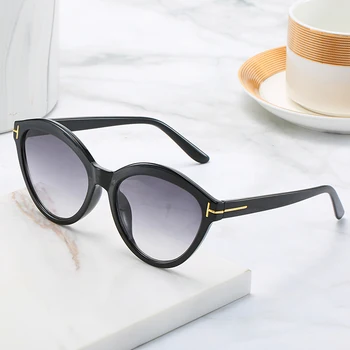 Ochi de pisica ochelari de Soare pentru Femei Brand Designer Chic Rotund din Plastic Cadru Dublu Culori Lentile UV400 Unisex Ochelari de 9056