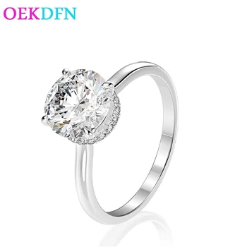 OEKDFN Clasic Argint 925 Inele Pentru Femei 8*8MM Rotund Ridicat de Carbon Zircon Bijuterii de Nunta Create Inel de Piatră prețioasă