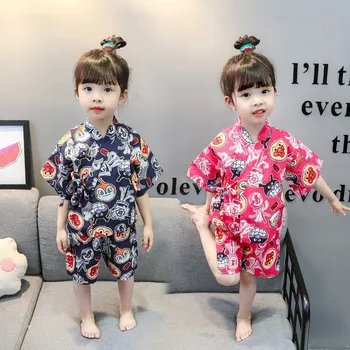 Orientale Japoneze în Stil Tradițional Yukata pentru Copii Pijamale Fete Pijamale de Bumbac Confortabil de Desene animate Drăguț Kimono Jinbei Set
