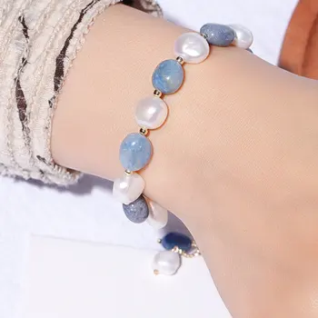 Original Albastru Dongling Jad Natural De Apă Dulce Pearl Brățară De Cristal De Sex Feminin Coreeană Stil Simplu Cool Hand De Bijuterii Brățară
