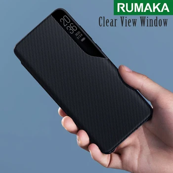 Original RUMAKA capa Pentru xiaomi mi 10 ultra flip case Pentru Xiaomi Mi 10 Ultra Clear View Fereastra din Fibra de Carbon Textura din Piele de caz