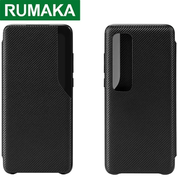 Original RUMAKA capa Pentru xiaomi mi 10 ultra flip case Pentru Xiaomi Mi 10 Ultra Clear View Fereastra din Fibra de Carbon Textura din Piele de caz