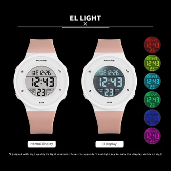 PANARS Copil Ceasuri Digitale Sport Copii Impermeabil LED-uri Colorate Luminos Multifunctional Fată Băiat Student Plastic Roz Ceas