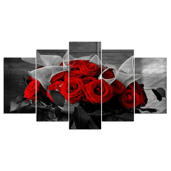 Panza Living HD Imagini Imprimate Decor Acasă 5 Buc/Buc Trandafiri Rosii Frumos Tablou de Arta de Perete Modular Cadru Poster Moderne