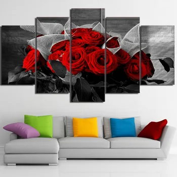 Panza Living HD Imagini Imprimate Decor Acasă 5 Buc/Buc Trandafiri Rosii Frumos Tablou de Arta de Perete Modular Cadru Poster Moderne