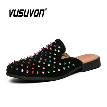 Papuci Barbati din piele de Moda Nit Mocasini Jumătate Pantofi Slide-uri pentru Bărbați Primăvară în aer liber Pantofi Casual 2020 Dimensiuni Mari Catâri Dimensiuni Mari
