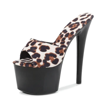 Papuci de Femei Pantofi 2020 Slide-uri de Vară Leopard de Imprimare Turma Doamnelor Papuci Sandale Platforma curte Mare toc înalt 13cm 15cm 17cm