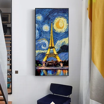 Paris Turnul Pop Art Panza Printuri Noapte Înstelată Panza Picturi Pe Perete Postere Si Printuri Pentru Camera De Zi Cuadros Decor