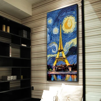 Paris Turnul Pop Art Panza Printuri Noapte Înstelată Panza Picturi Pe Perete Postere Si Printuri Pentru Camera De Zi Cuadros Decor