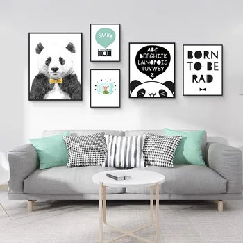Pepinieră De Arta De Perete Animale Panda Poster Stil Nordic Copil Minimalist Alfabetul Panza Pictura Print Modern Copil Copil De Cameră Decor