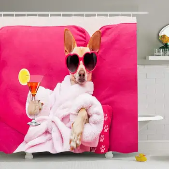 Perdea de duș Set cu Cârlige 72x78 Câine Chihuahua Spa de Relaxare Organismul Centru de Wellness Calm Beat Animale de Fitness faunei Sălbatice Frumusete