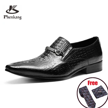 Phenkang Barbati din piele pantofi de afaceri costum rochie pantofi barbati de brand Bullock piele naturala negru slipon de nunta mens pantofi 2020
