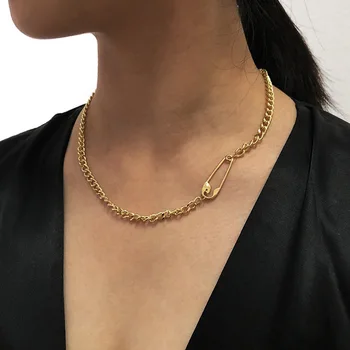PHYANIC Minimalism Ac de Siguranță Colier de Aur de Culoare Pin Pandantiv Coliere de Femei de Moda Clavicula Lanț Colier Bijuterii