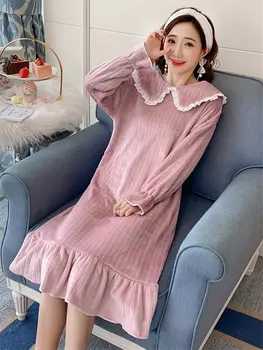 Pijamale Femei Rochie de Toamna Coral Fleece Homewear Maneca Lunga coreean Primavara Flanel Dulce Drăguț Cămașă de noapte pentru Femei de Iarnă f2734