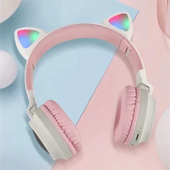 Pisica Ureche wireless Bluetooth Casti HIFI Stereo Bass roz cască Suport TF Card LED-uri de Anulare a Zgomotului sport gamer cască