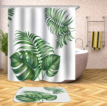 Planta Tropicala Cu Frunze Verzi De Palmier Monstera Imprimate Poliester Impermeabil Perdele De Duș Baie Perdeaua De Duș Baie