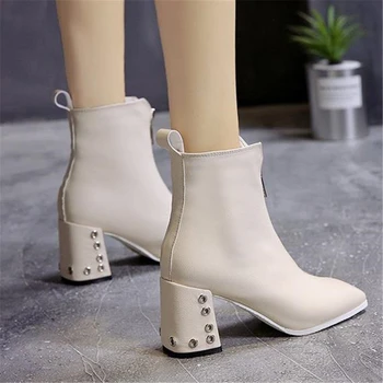 Populare de iarnă doamnelor pătrat stilet glezna cizme 2018 brigham de boot pentru femei pantofi Unic și elegant Europeană stil American