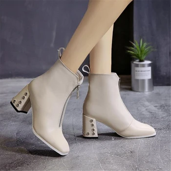 Populare de iarnă doamnelor pătrat stilet glezna cizme 2018 brigham de boot pentru femei pantofi Unic și elegant Europeană stil American