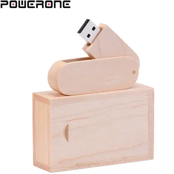 POWERONE (gratuit logo-ul personalizat) din Lemn Unitate Flash USB pendrive 4GB, 16GB 32GB 64GB Rotație usb + cutie memory Stick fotografie