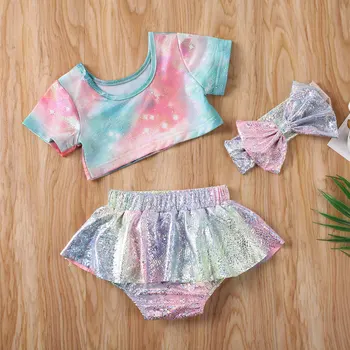 Pudcoco Mai Nou Moda De Copil Baby Girl Haine Multicolore De Imprimare De Costume De Baie Costume De Baie De Sus Pantaloni Scurți De Plajă, Îmbrăcăminte+Headband Set De Bikini