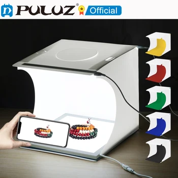 PULUZ 20cm Cutie de Lumină fără Umbre de Lumină Lampă de Panou Studio de Fotografiere Lumină Cort cu 6 Culoare de Fundal Desktop 2 LED-uri Lightbox Kituri