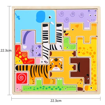 Puzzle din lemn 3D Puzzle Puzzle-ului mai Devreme de Desene animate de Animale Tetris Joc de Puzzle Educativ Copilul Jucărie Pentru Copii 2018 ME2845H