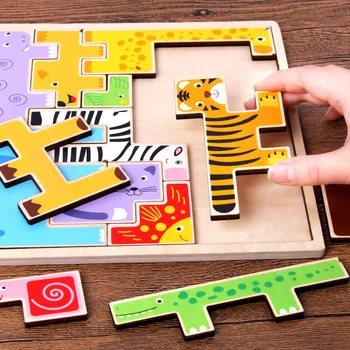 Puzzle din lemn 3D Puzzle Puzzle-ului mai Devreme de Desene animate de Animale Tetris Joc de Puzzle Educativ Copilul Jucărie Pentru Copii 2018 ME2845H