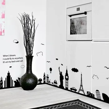 PVC Detașabil DIY Autocolante de Perete Mare Negru, Turnul Eiffel Sydney Oraș grec Pentru Camera de zi Dormitor Decor Acasă 9 Fo
