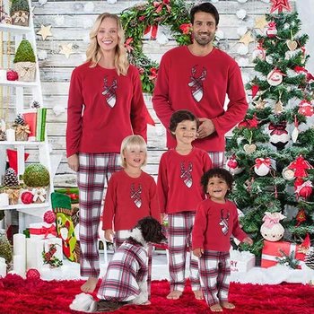 Părinte-Copil Carouri camasa de noapte de Crăciun de Familie Costume, Pijamale Cerb Pleduri Tipărite de Crăciun Pijama Set 2 buc