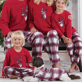 Părinte-Copil Carouri camasa de noapte de Crăciun de Familie Costume, Pijamale Cerb Pleduri Tipărite de Crăciun Pijama Set 2 buc