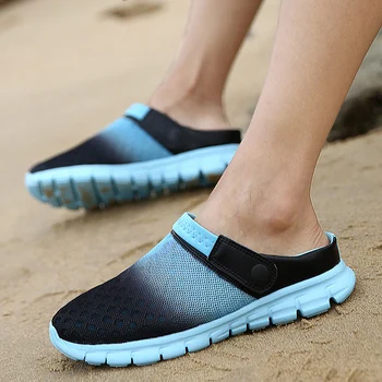 QUAOAR 2021 Nouă Bărbați Femei Vara Sandale ochiurilor de Plasă Respirabil Captusit Plaja Flip-Flops Pantofi Plat Solide Papuci de Baie Plus Dimensiune 36-46