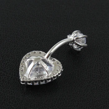 Real argint 925 belly button inel femei bijuterii fine inima body piercing bijuterii S925, 6, 8 și 10 mm buric bar nu alergic