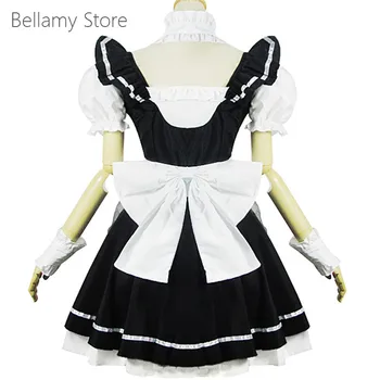 Realizate manual Lolita pufos Maneca Scurta alb și Negru drăguț Cosplay Maid Dress