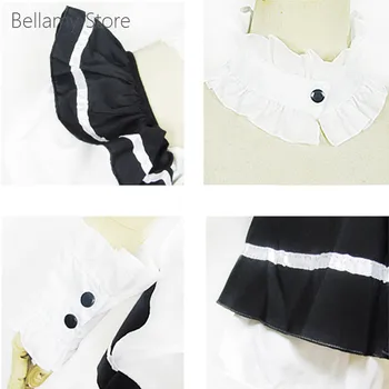 Realizate manual Lolita pufos Maneca Scurta alb și Negru drăguț Cosplay Maid Dress