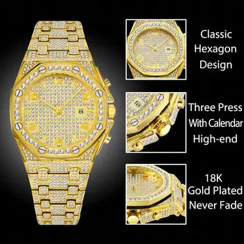 Relogio Masculino MISSFOX Bărbați Ceasuri de Top de Brand de Lux de Gheață Afară Ceas de Aur cu Diamante Ceas Pentru Bărbați Impermeabil Cuarț Ceas de mână