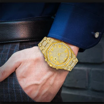 Relogio Masculino MISSFOX Bărbați Ceasuri de Top de Brand de Lux de Gheață Afară Ceas de Aur cu Diamante Ceas Pentru Bărbați Impermeabil Cuarț Ceas de mână