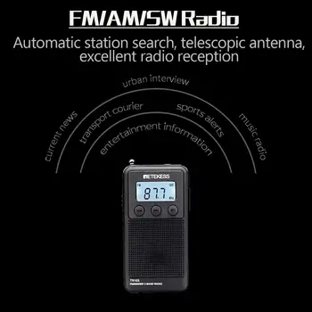 Retekess TR103 de Buzunar Portabil Mini Radio FM / MW / SW Reglaj Digital Radio 9/10Khz MP3 Player de Muzică cu Baterie Reîncărcabilă