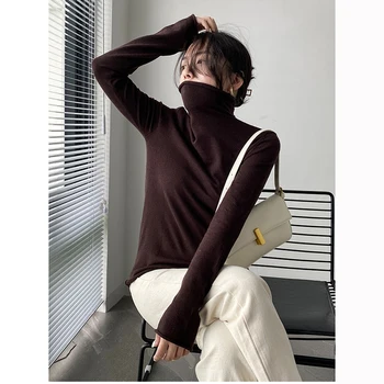 Retro 2021 Femei Toamna Iarna Guler Toate-Meci de Elasticitate Bază Camasa Femei Maneca Lunga Solid coreean Cald Slim Casual B-137