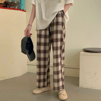 Retro Carouri Mozaic Pantaloni Harajuku Feminin Creștere Pantaloni Banda Elastica In Talie Mare Pantaloni Coreean Drept Tablă De Șah