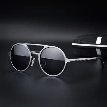 Retro Rotund Steampunk ochelari de Soare din Aliaj de Aluminiu pentru Bărbați ochelari de Soare Polarizat Clasic de Conducere Ochelari Oculos De Sol UV400 Nici o Cutie