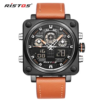 Ristos Cronograf Bărbați Sport Multifuncțional Ceasuri Militare Din Piele Analog Moda Ceas De Mână Relojes Masculino Unic 9343