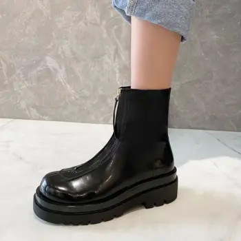 RIZABINA Piele Adevărată Femeie Glezna Cizme Platforma de Moda Toc Înalt Pantofi de Iarna Femeie Caldă, cu Fermoar Scurt de Boot Încălțăminte Mărimea 34-39
