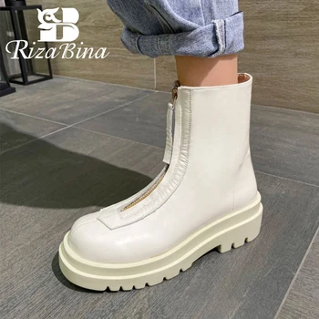 RIZABINA Piele Adevărată Femeie Glezna Cizme Platforma de Moda Toc Înalt Pantofi de Iarna Femeie Caldă, cu Fermoar Scurt de Boot Încălțăminte Mărimea 34-39
