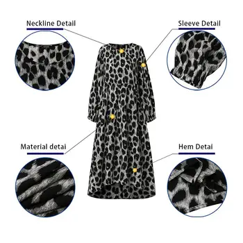 Rochie de Leopard de Imprimare 2021 VONDA Femei Neregulate Sundress Maneca Lunga Halat de Plajă de Vară Rochie Plus Dimensiune Vestidos